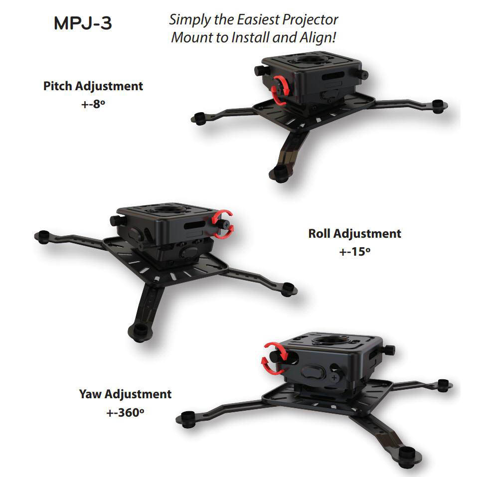 Mustang MPJ-3W Universal Projector Mount with Micro Adjustments - White - Mustang-MPJ-3W